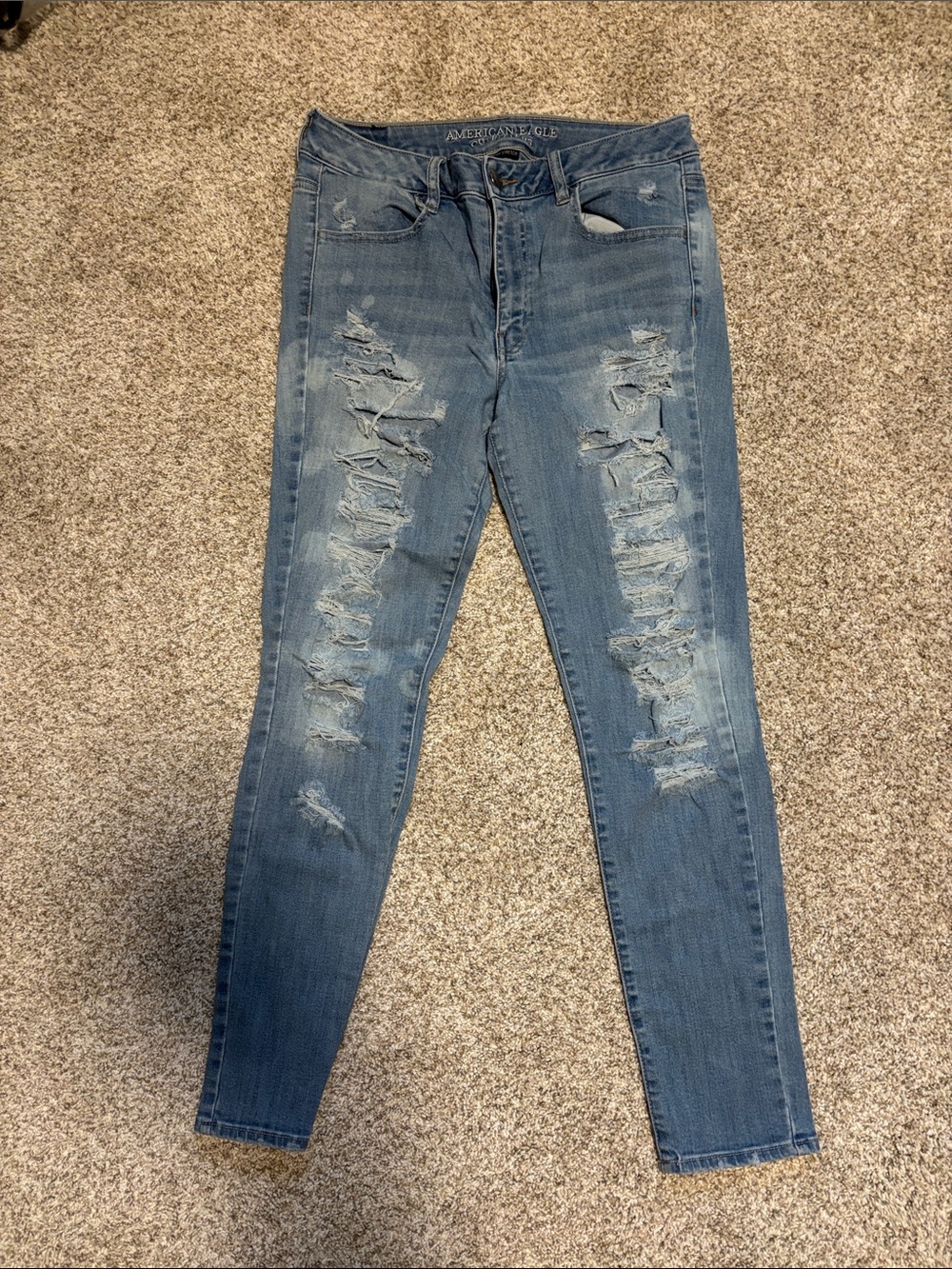 American Eagle Outfitters Distressed Skinny Jeans - Light Blue